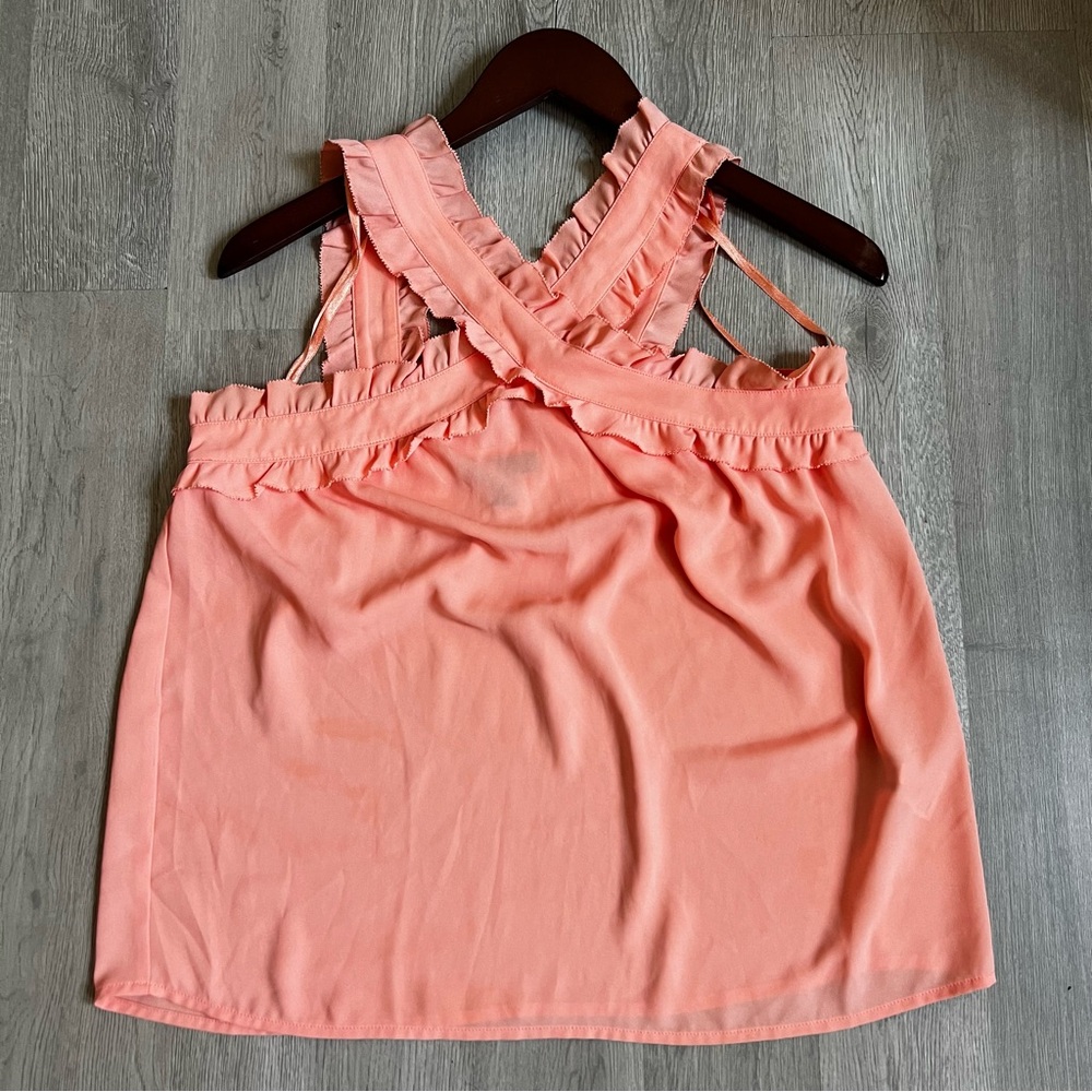 JCREW Peach Crisscross Ruffle Sleeveless Top